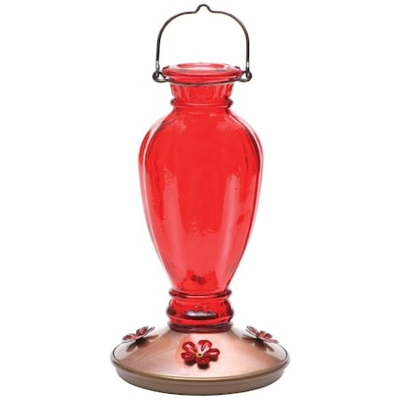 Perky-Pet Bird Feeder, Daisy Vase Vintage, 18 oz, 4-Port/Perch, Glass, Red, 12.7 in H 8133-2