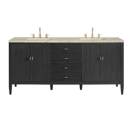 James Martin Vanities Myrrin 72" Vanity, Carbon Oak, w/ 3 CM Tajnar Eclos Top 485-V72-CBO-3TJR