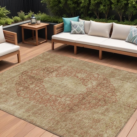 Homeroots 9' X 12' Rust And Beige Medallion Washable Indoor Outdoor Area Rug 616476