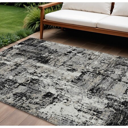 Homeroots 8' X 10' Black And Gray Abstract Washable Indoor Outdoor Area Rug 597935