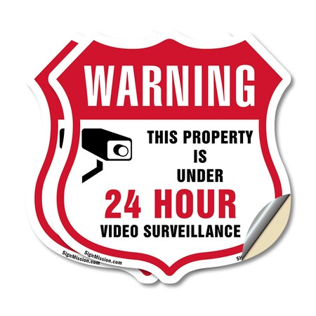 Signmission 24 Hour Surveillance Shield Sign Warning, 18 inch X 18 inch, Vinyl Decal, 2PK SHI-D-2PACK-18-347