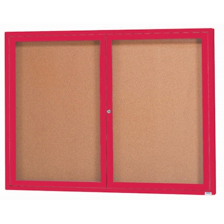 Aarco Enclosed Natural Pebble Grain Cork Bulletin Board w/ Red Powder Coated Al Frame, 36''Hx48''W DCC3648RR