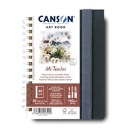 Canson Artist Series Mi-Teintes Pastel & Drawing Art Book, Fabric Cover, Wire Binding, 80 Sht, 5.8x8.3'' C31200L010