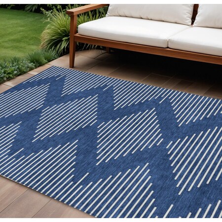Homeroots 9' X 12' Navy Blue And Ivory Geometric Washable Indoor Outdoor Area Rug 598602