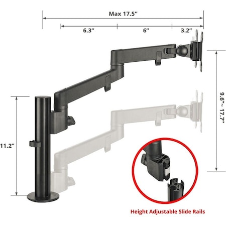 Siig HEAVY DUTY SINGLE POLE MULTI-ADJUSTABLE ARTICULATING ARM SINGLE MONITOR DESK MOU CE-MT3D11-S1