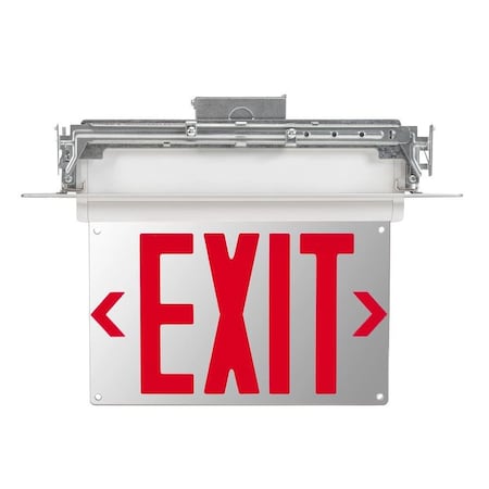 Keystone Exit Sign | Edge Lit | Style 2 | White Color | Single or Double Facing | Red Lettering| Universal Mo KT-EX-EL2-WH3RL-UU