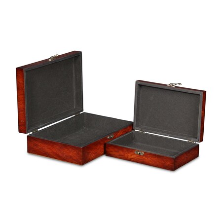 Homeroots Set of Two Brown Solid Wood Box With Lid, 2PK 489371