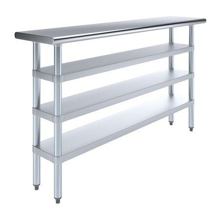 Amgood 14in D x 60in L Stainless Steel Table, Three Undershelves AMG WT-1460-3SH-Z