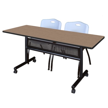 Regency Kobe Flip-Top Privacy Nesting Table W/ 2 M Stack Chairs, 60 in W, 24 in L, Noble Oak MKFTM6024NO47GY