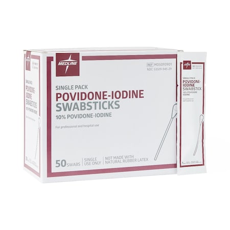 Medline Povidone-Iodine Swabstick, Single Pack, 50PK MDS093901ZZ