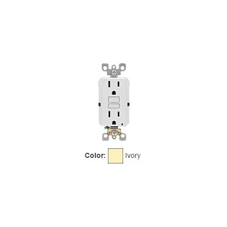 Leviton Self-Test GFCI Receptacle, Non-Tamper Resistant Duplex, 15 Amp, 125 Volt, 5-15R NEMA, Ivory GFNT1-XI