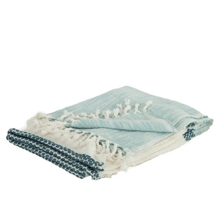 Homeroots 50" X 60" Blue Cotton Woven Color Block Throw Blanket with Fringe 518808