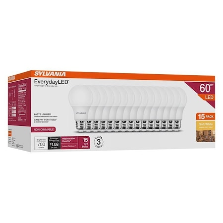 Sylvania LED BULB A19 3YR 2700K SW 60W, 15PK 42132
