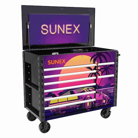 Sunex Retro Designed Juic’D Box 50 in 7 Drawer Powered Cart - Black 8065PCBKRETRO