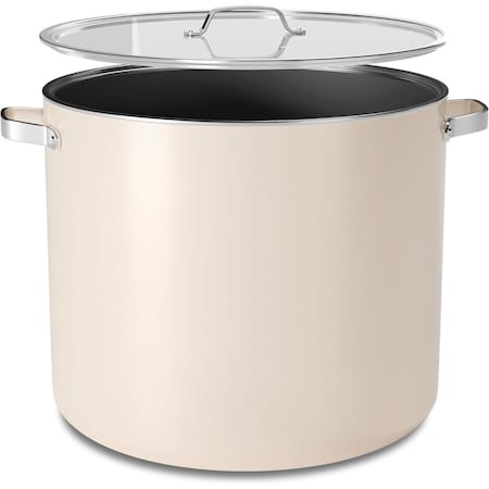 Bakkenmaster 16-Qt Ceramic Coated Stock Pot with Lid, Nonstick, Oven Safe, PTFE and PFAS Free, Cream BKCRSTKPTCR16