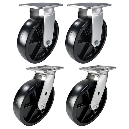 Hyw Products Heavy Duty Caster Set 8in Plastic Wheels, 2 Rigid & 2 Swivel, 4PK 40-80R-A1-HP-2,40-80S-A1-HP-2