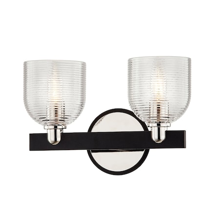 Troy Lighting Munich 2 Light Bath And Vanity 12 In. Textured Black & Polish Nickel B7712-TBK/PN