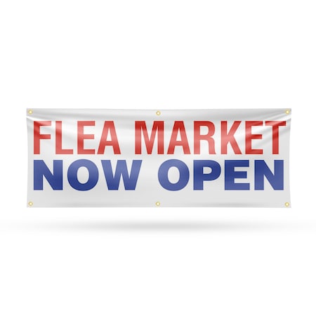Signmission Flea Market Now Open, 24 Inch x 72 Inch, Vinyl Banner B-72-30635