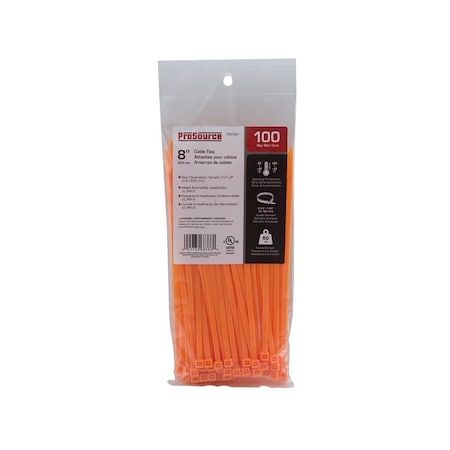 Prosource Cable Tie, 50 mm Max Bundle Dia, Self-Locking Locking, Nylon, Orange, 100PK CT0944