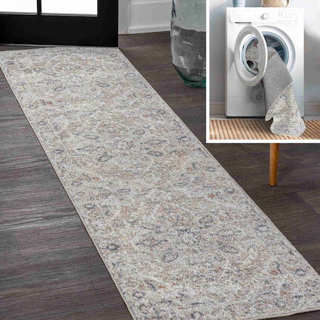 Jonathan Y Shaii Global Medallion Low-Pile Machine-Washable Light Gray/Brown 2 ft. x 8 ft. Runner Rug WSH319B-28