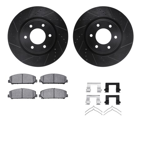 Dynamic Friction Co DFC Brake Rotor - Dimpled & Slotted - Black w/5000 Brake Pads & HW Kit 8512-68018