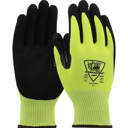 G-Tek Hi-Vis Seamless Knit A4 PolyKor Blended Glove w/Nitrile Coated Sandy Grip on Palm&Fingers, Tou, 12PK 12304