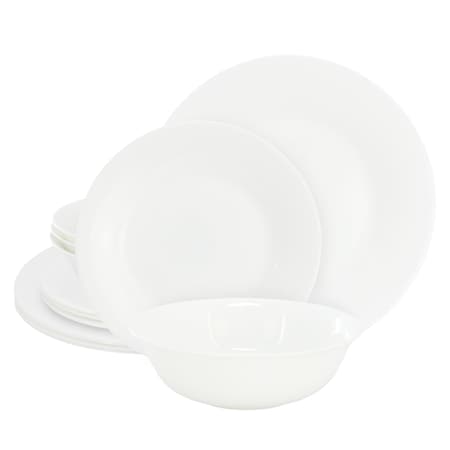 Gibson Ultra White Shadow 12 Piece Opal Glass Dinnerware Set in White 142753.12