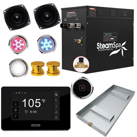 Steamspa Black Series Bluetooth 12kW QuickStart Steam Bath Generator in Gold BKT1200GD-A