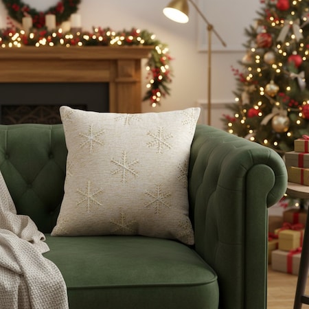 Homeroots 20" Natural And Gold Snowflakes Christmas Throw Pillow With Embroidery 719259