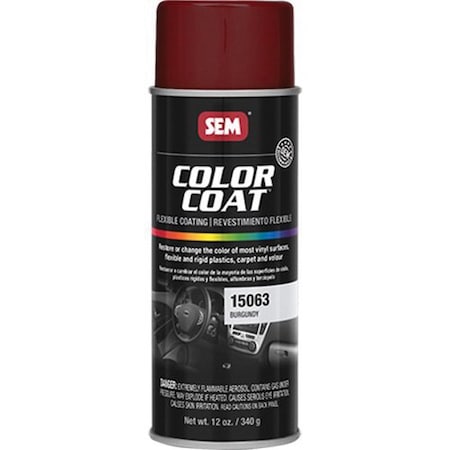 Sem Color Coat Flexible Coating, 16 oz Aerosol Can, Burgundy, 24 hr Curing, Aerosol 15063