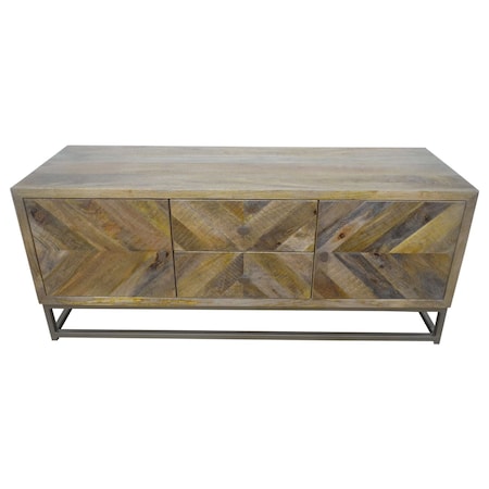 Homeroots 52in Wood Brown Solid Wood Cabinet Enclosed Storage Distressed TV Stand 489502