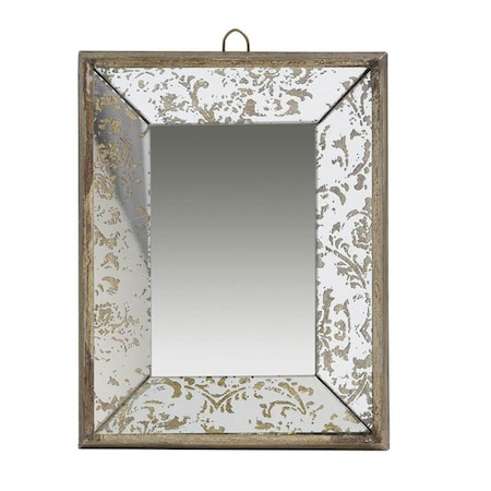 Homeroots 12" Silver Metal Framed Antiqued Glass Accent Mirror 484981