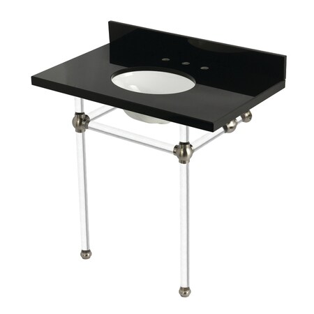 Kingston Brass 36" Black Granite Console Sink with Acrylic Legs, 8-Inch, 3-Hole, Black Granite/Brushed Nickel KVPK36KA8