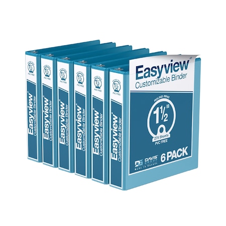 Davis Group Easyview Premium, Round Ring, Customizable, View Binder, (Turquois Blue, 1.5"), PK6 8412-52-06