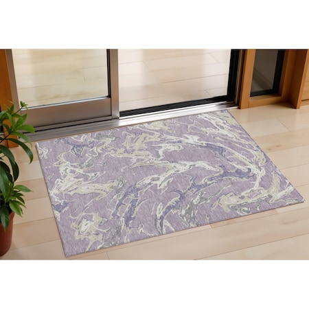 Homeroots 3' X 5' Lavender And Ivory Abstract Washable Indoor Outdoor Area Rug 600102