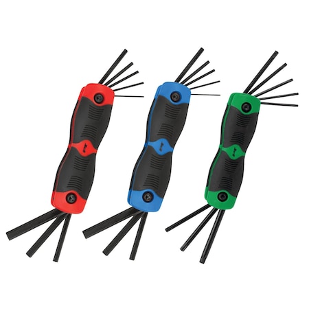 Performance Tool 3 pc. Folding Key Set, SAE Metric Star, Fold Out Drivers W80287