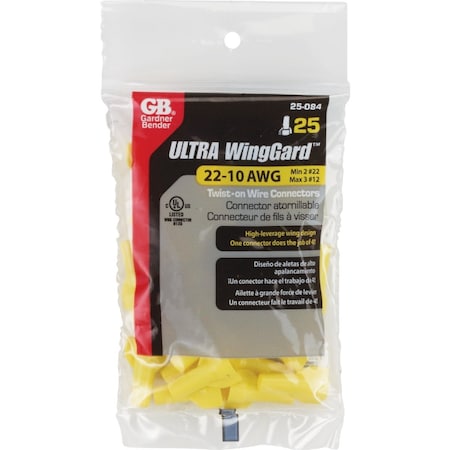 Gardner Bender WingGard Small Yellow 22 AWG to 10 AWG Wire Connector, 25PK 25-084