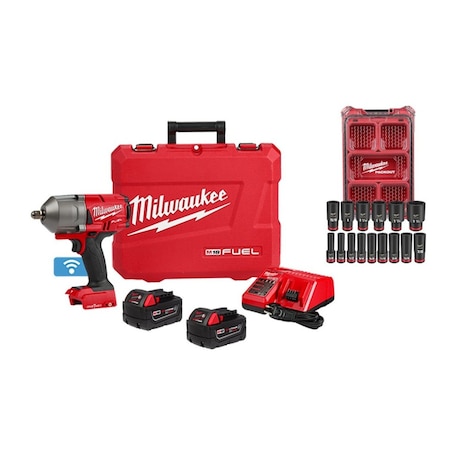 Milwaukee Tool M18 FUEL 1/2" HTIW w/OK + SAE Socket Set 2862-22R, 49-66-6802