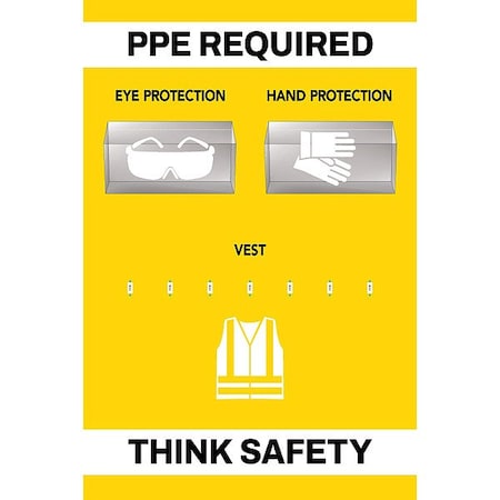 Visual Workplace PPE Shadow Board, Yellow, 24 in H 30-1910-3624-P71801