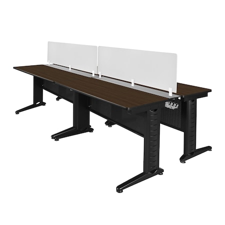 Regency Fusion 4 Person Bench Workstation W/ Privacy Panel, 96 in W X Wood, Metal, Neo Walnut MFBPD9658NW