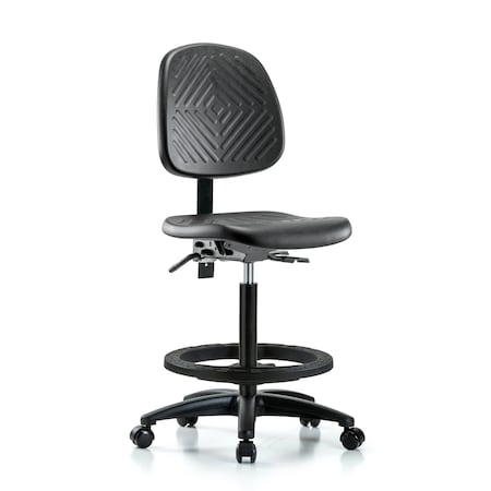 Blue Ridge Ergonomics Bench Chair, Hi, Poly, Med, Bk, BF Casters, No Arms, 24-1/2" to 33-1/2" Height, Blue, Black BR-PHBCH-MB-RG-T0-A0-BF-RC
