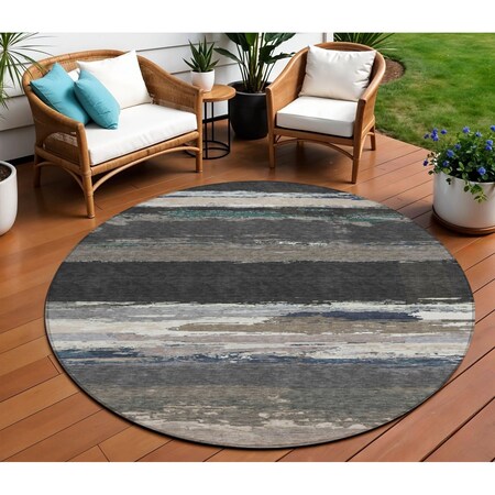 Homeroots 8' Black Round Abstract Washable Indoor Outdoor Area Rug 608627