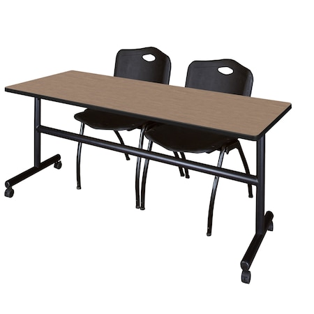 Regency Kobe Flip-Top Training Nesting Table W/ 2 M Stack Chairs, 72 in W, 24 in L, Noble Oak MKFT7224NO47BK