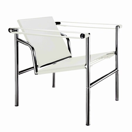 Homeroots 24" White and Silver Faux Leather and Stainless Adjustable Back Arm Chair 667638