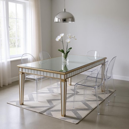 Homeroots 59" Silver and Gold Mirrored Glass and Wood Mirrored Dining Table 632743