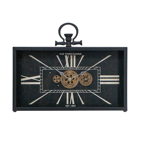 Homeroots 13" Black and Gold Metal and Glass Analog Vintage Style Crackle Wall Clock 485987