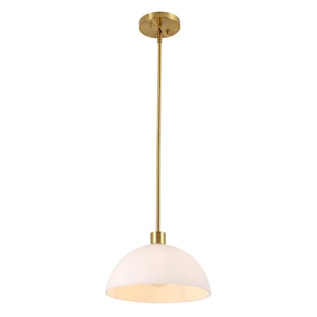 Jonathan Y Solene 11.75" 1-Light Modern Contemporary Adjustable Metal/Glass Dome LED Pendant, Brass Gold/White JYL9565A
