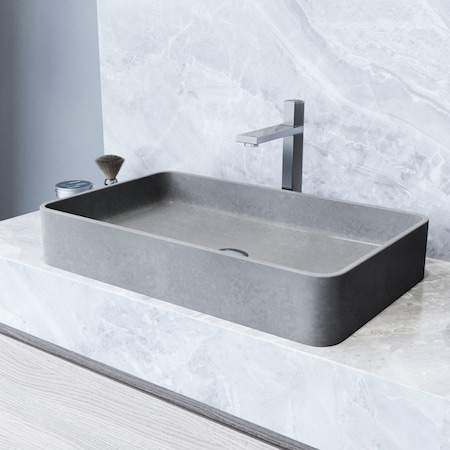 Vigo Basilica Gothic Gray Concreto Stone 23 in. L x 14 in. W x 4 in. H Rectangular Vessel Bathroom Sink VG04065