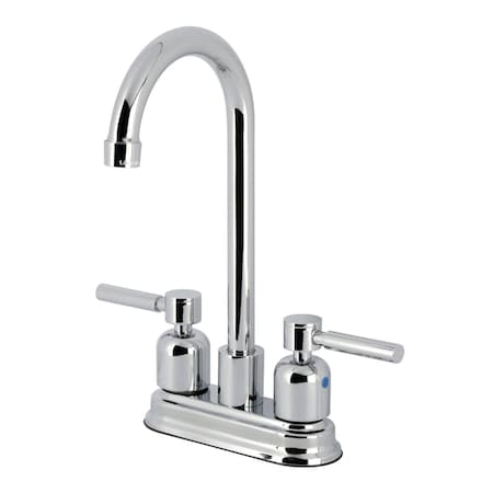 Kingston Brass Double-Handle 4" Centerset High-Arc Bar Faucet, Polished Chrome FB8491DL