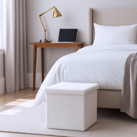 Homeroots 12" White Boucle Cube Storage Ottoman 590488